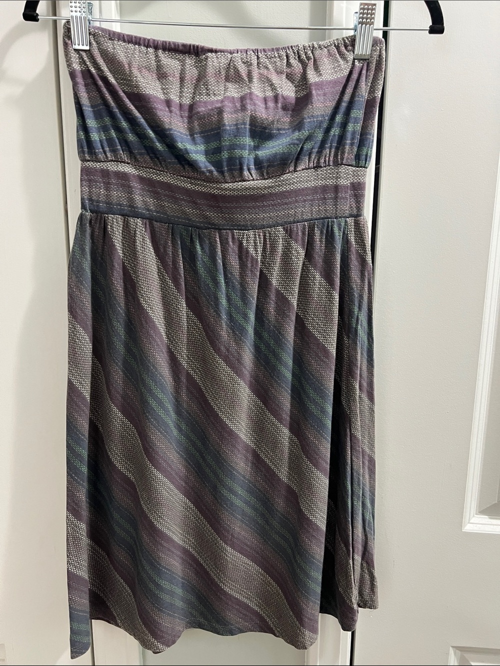 O'Neill Strapless Purple and Blue Striped Midi Dress